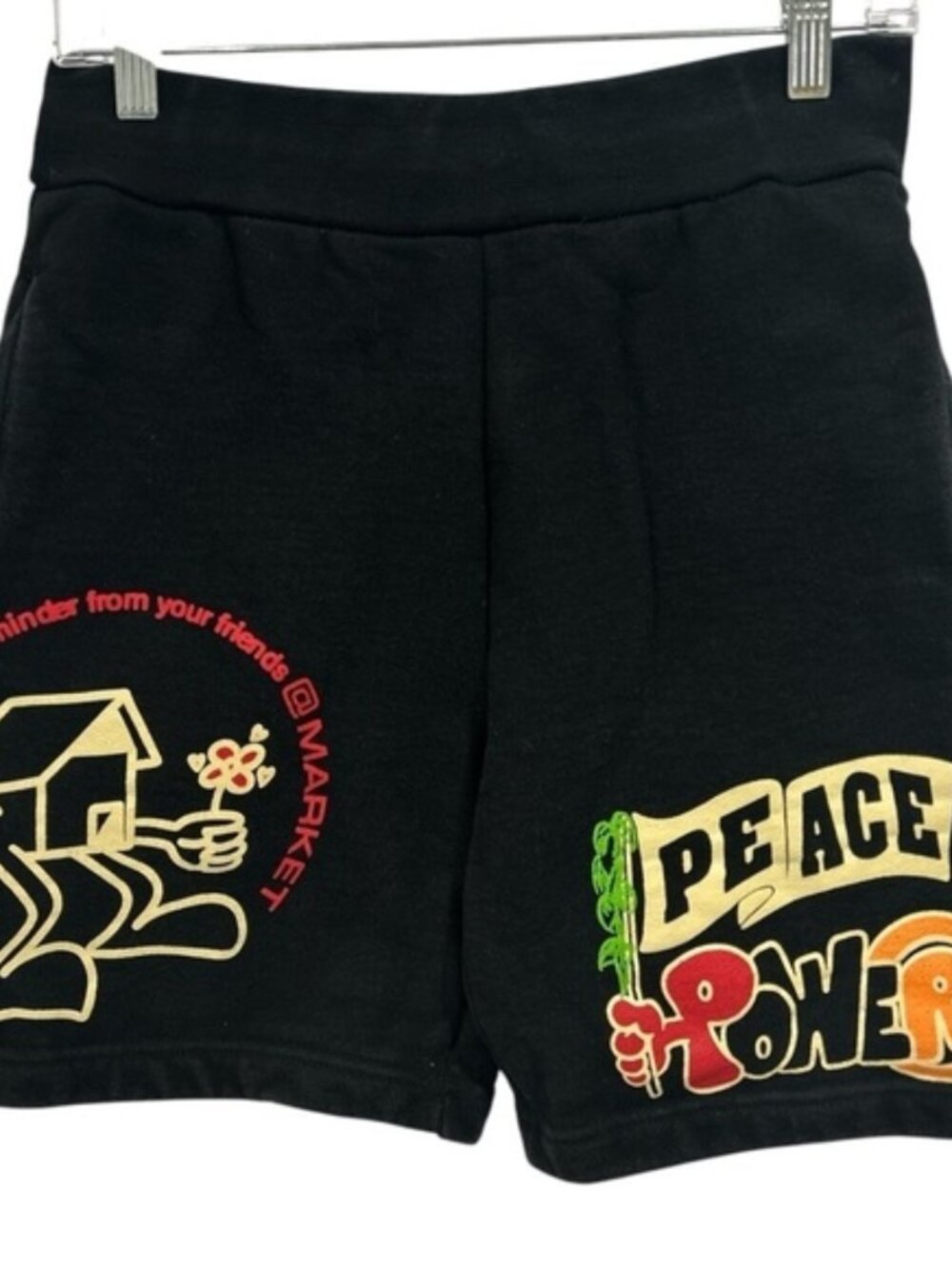 Market Mens Peace and Power Graphic Print Black Sweatshorts - Size M